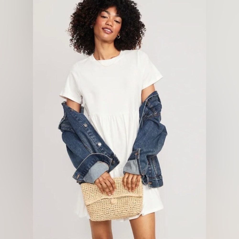 NWT! Ivory Tiered Mini Swing T-Shirt Dress for Women - Small 💜 - Picture 3 of 10